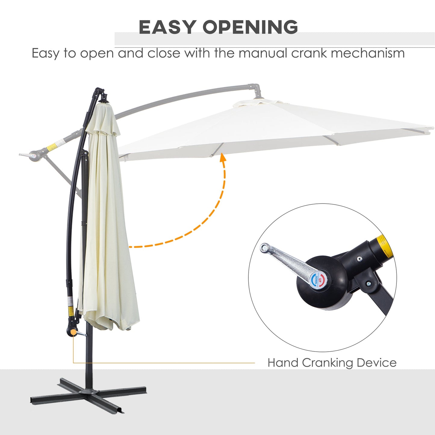 Outsunny 3m Banana Umbrella Parasol, Offset Cantilever Parasol Umbrella with Cross Base, Cream White
