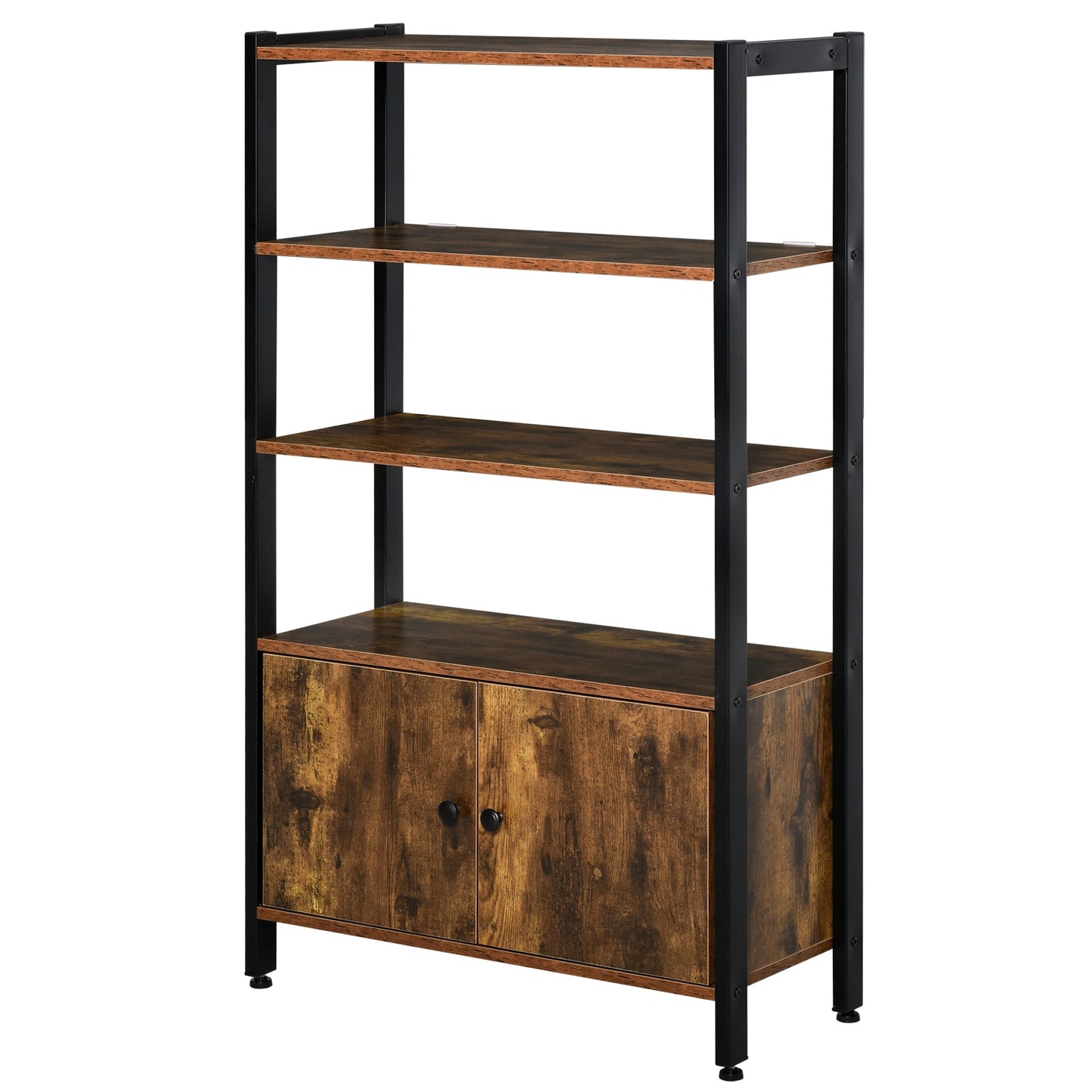 HOMCOM Industrial Bookshelf, szafka do przechowywania z 3 poziomami i drzwiami, do domowego biura, salonu Rustykalny brąz