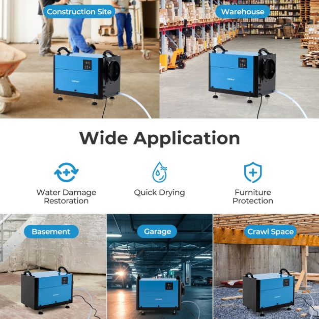 50/70L/Day Crawl Space Dehumidifier with 3 Modes and 24H Timer-Blue-50L