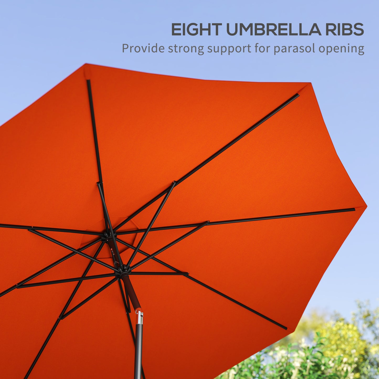 Outsunny 3 m Parasol ogrodowy, zewnętrzny parasol przeciwsłoneczny z 8 żebrami, uchwytem uchylnym i korbowym na balkon, ławka, ogród, pomarańczowy