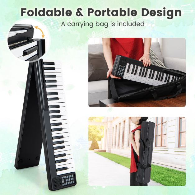 Foldable 88-Key Digital Piano for Beginners, Kids, Adults-Black