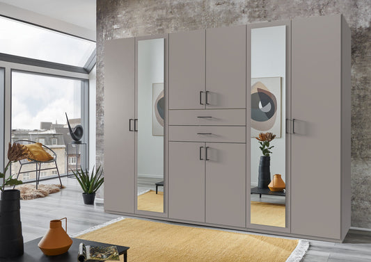 DOCKER 6 Door Mirrored Wardrobe Grey 270cm
