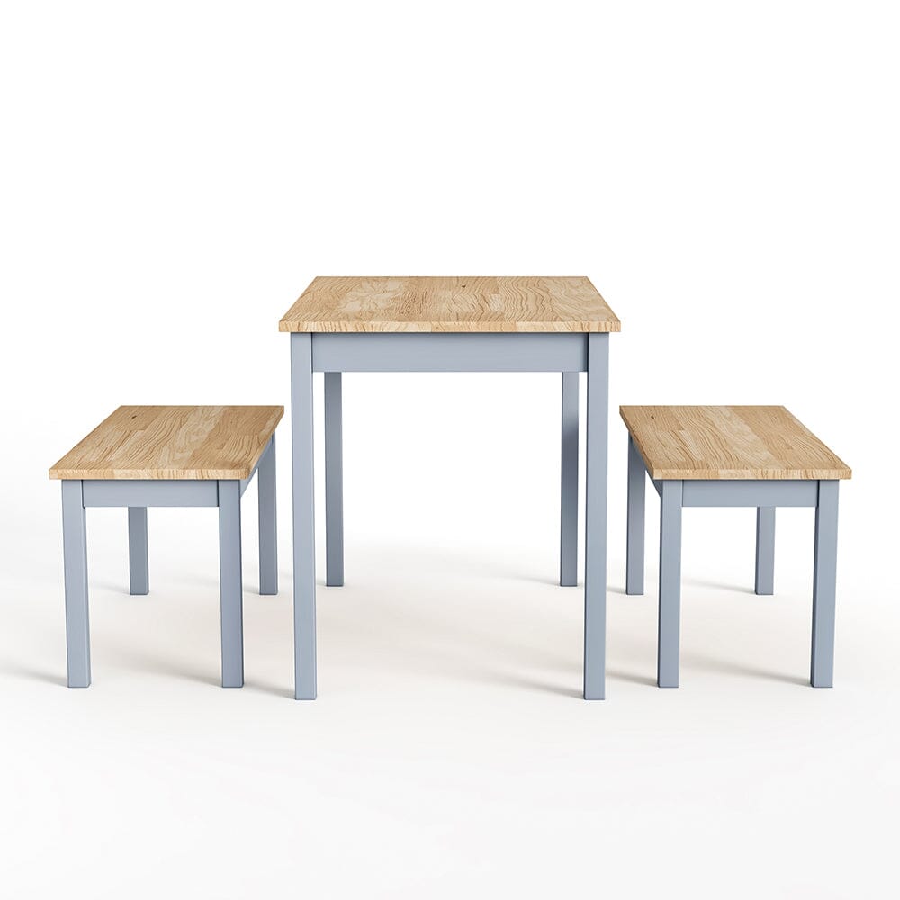 Modern Solid Wood Dining Table Set with 2 Benches