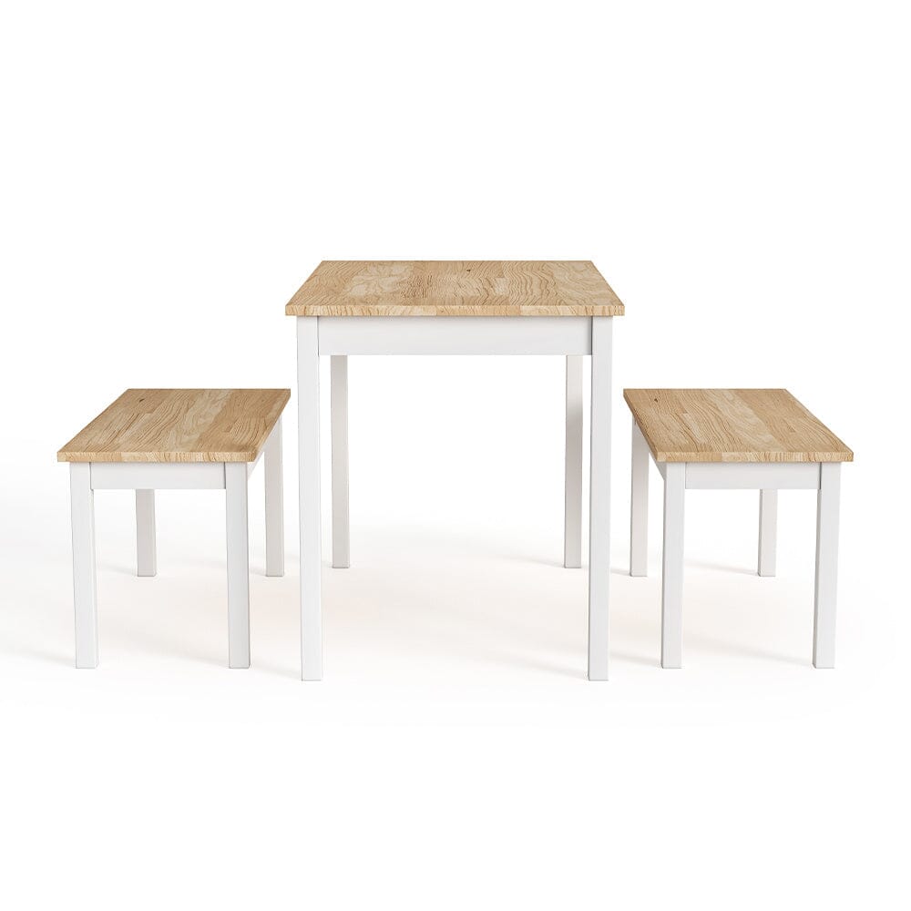 Modern Solid Wood Dining Table Set with 2 Benches