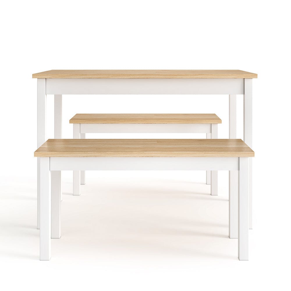 Modern Solid Wood Dining Table Set with 2 Benches