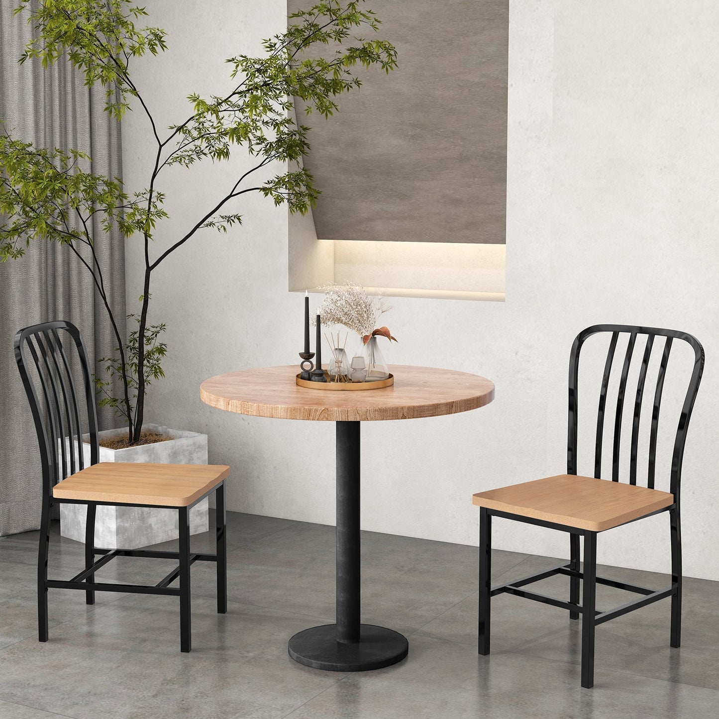 Kitchen Dining Chair Set of 2 with Ergonomic Seat and Footrest-Black