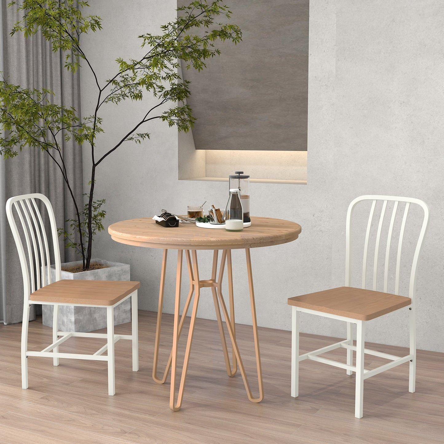 Kitchen Dining Chair Set of 2 with Ergonomic Seat and Footrest-White