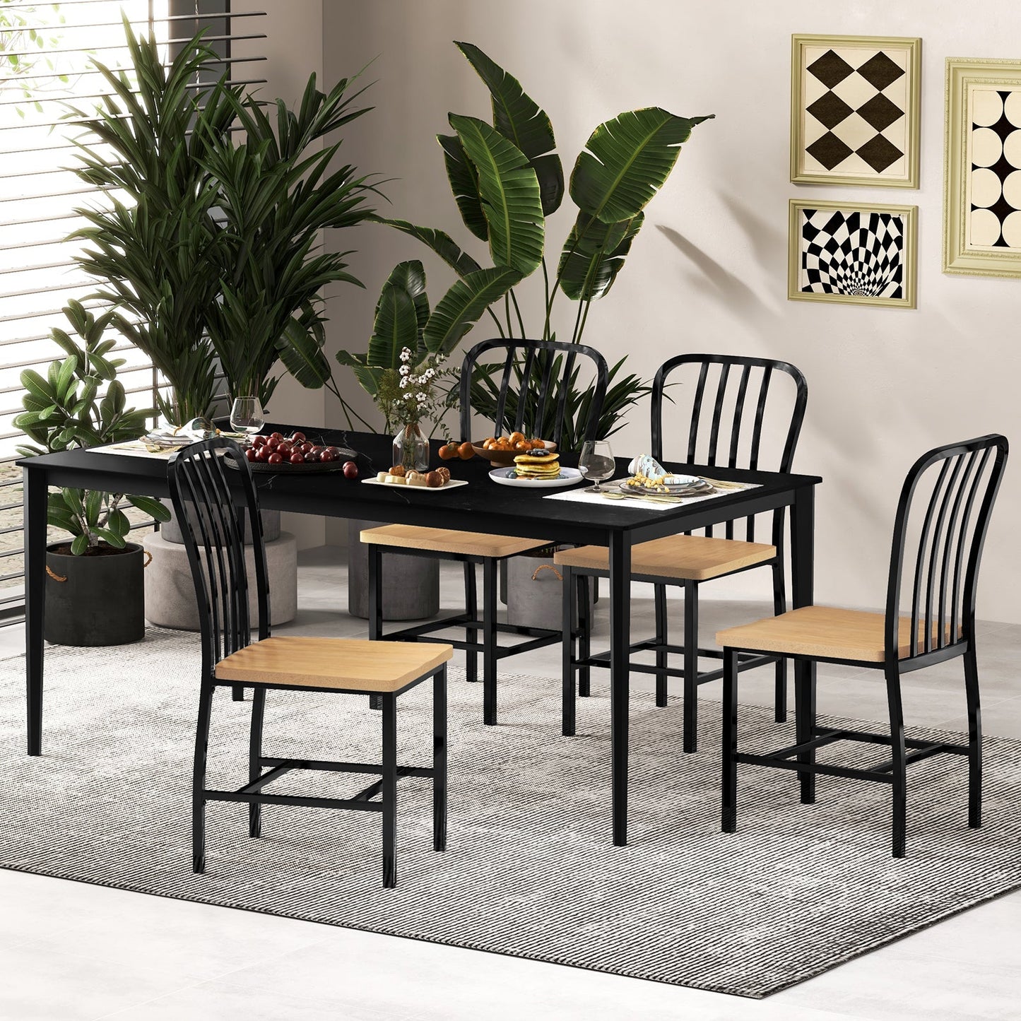 Kitchen Dining Chair Set of 2 with Ergonomic Seat and Footrest-Black