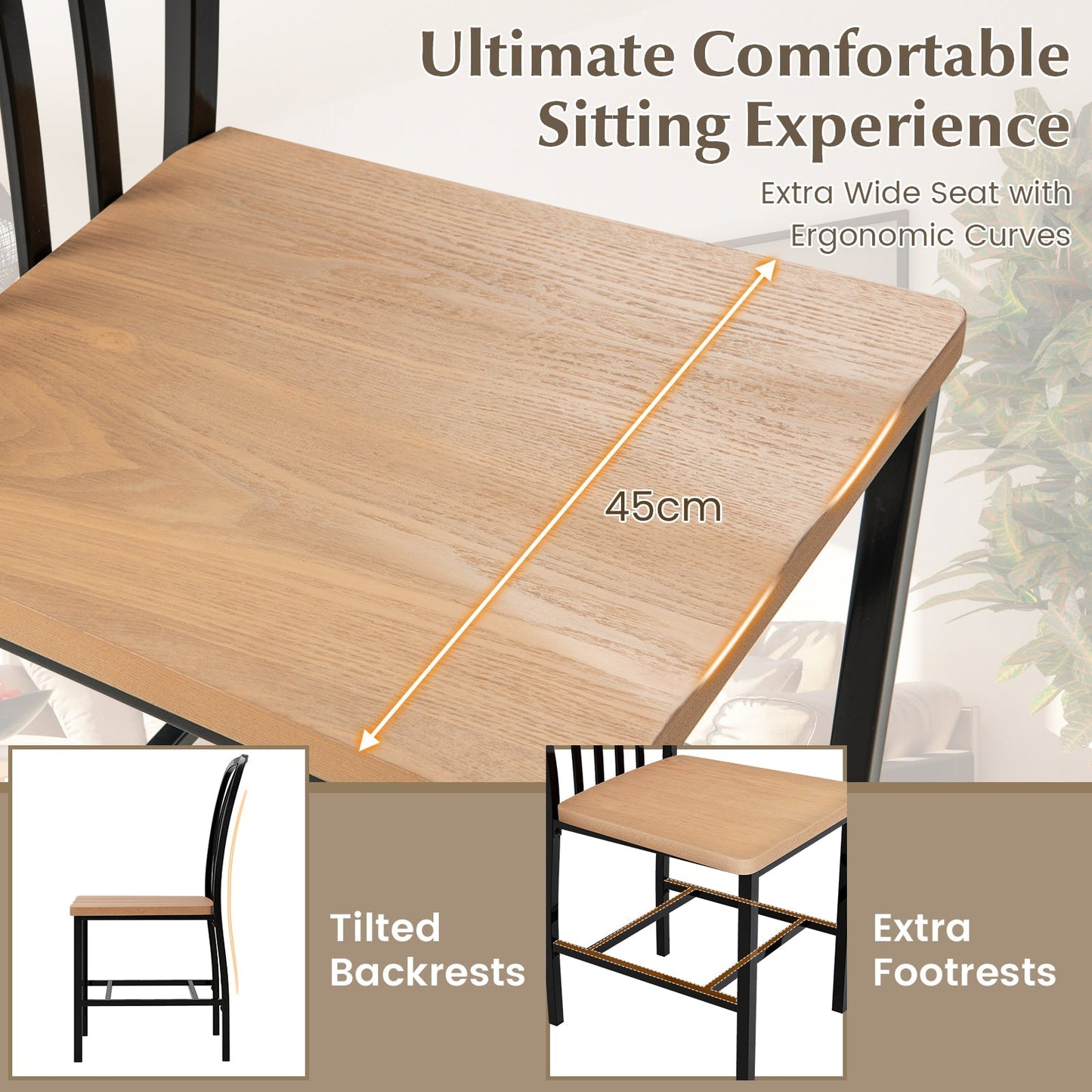 Kitchen Dining Chair Set of 2 with Ergonomic Seat and Footrest-Black