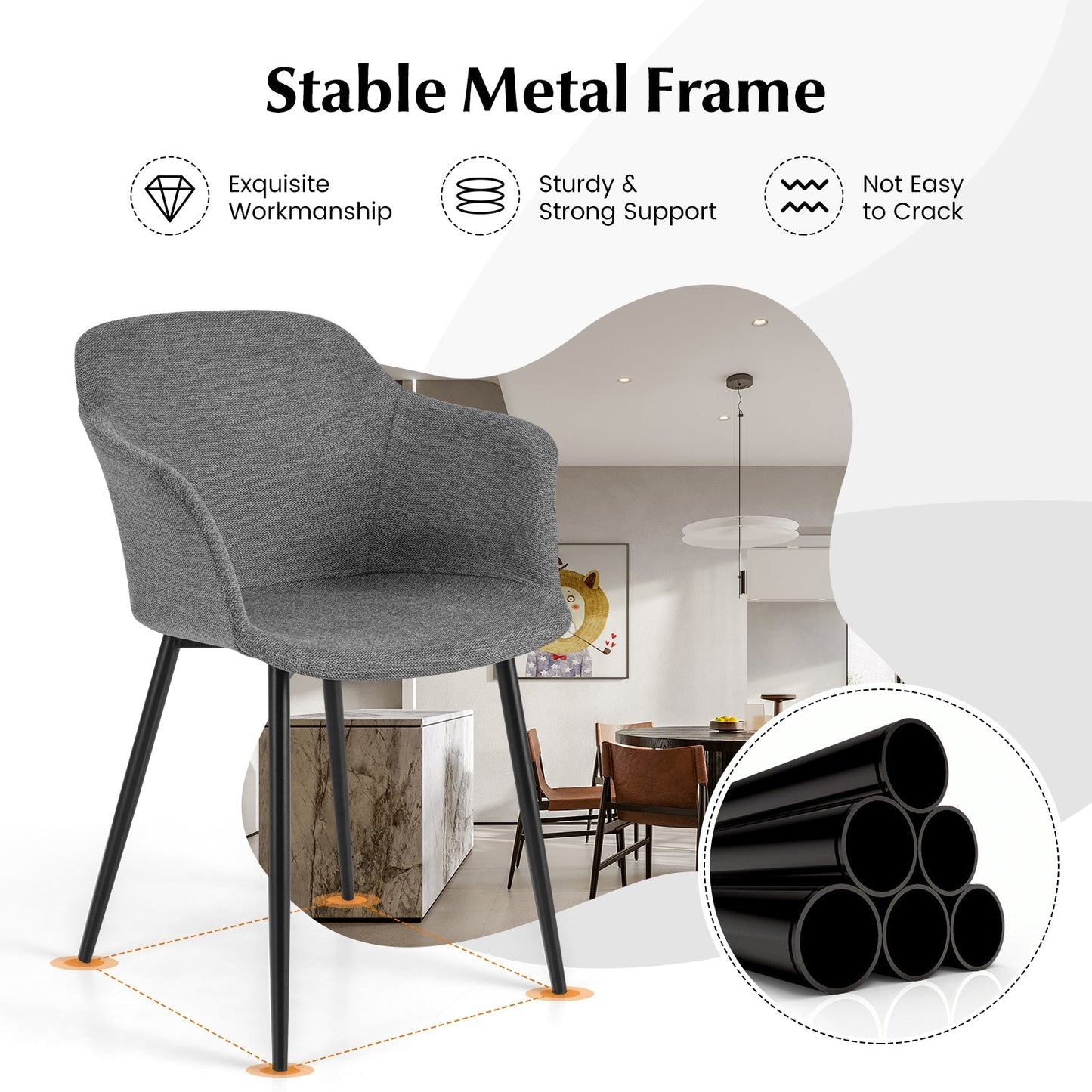 Dining Chairs Set of 2 with Ergonomic Backrest Design and Wide Armrest-Dark Grey