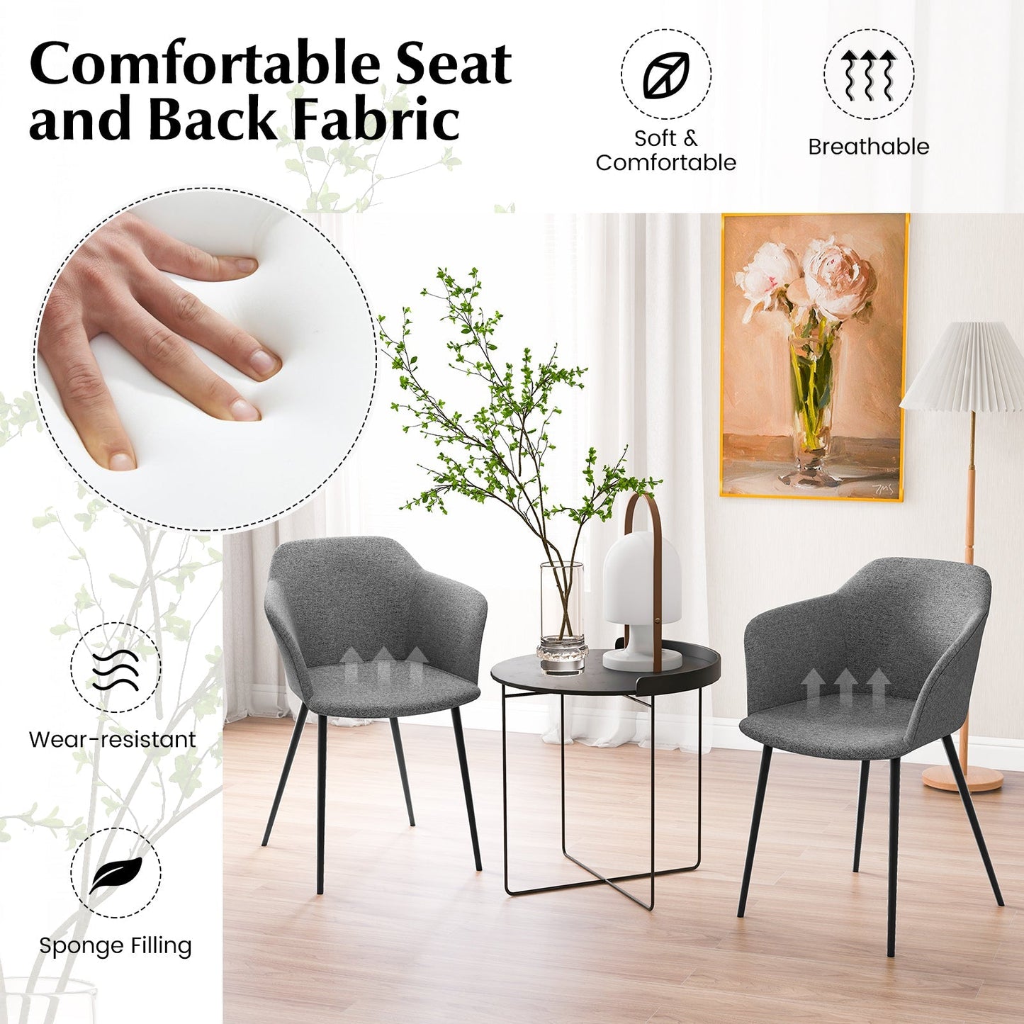 Dining Chairs Set of 2 with Ergonomic Backrest Design and Wide Armrest-Dark Grey