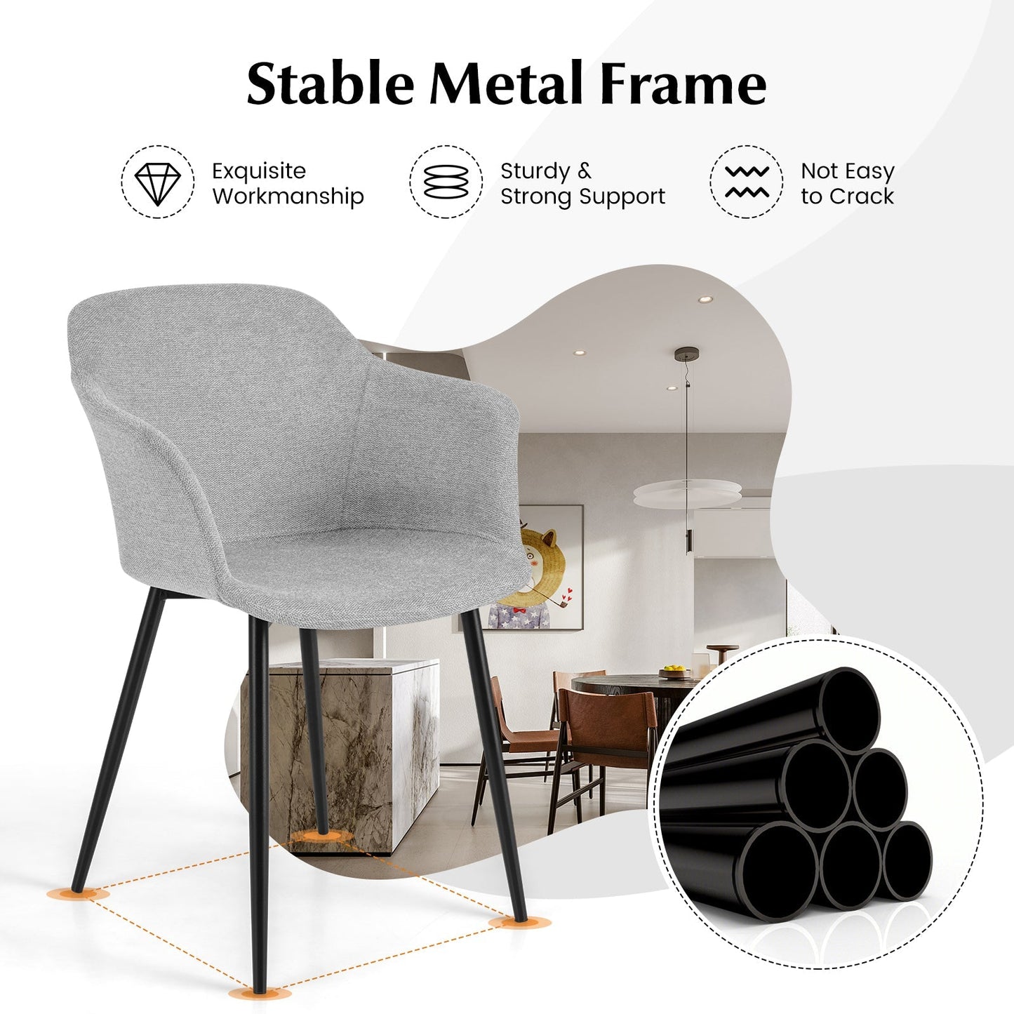 Dining Chairs Set of 2 with Ergonomic Backrest Design and Wide Armrest-Off-White