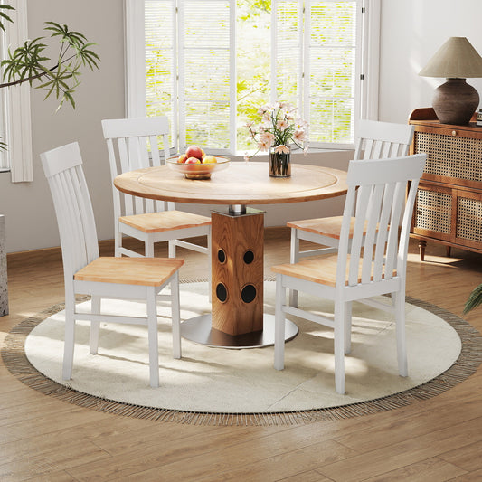 Dining Chairs Set of 2/4 with Hollowed Backrests and Rubber Wood Seats-Natural-Set of 4