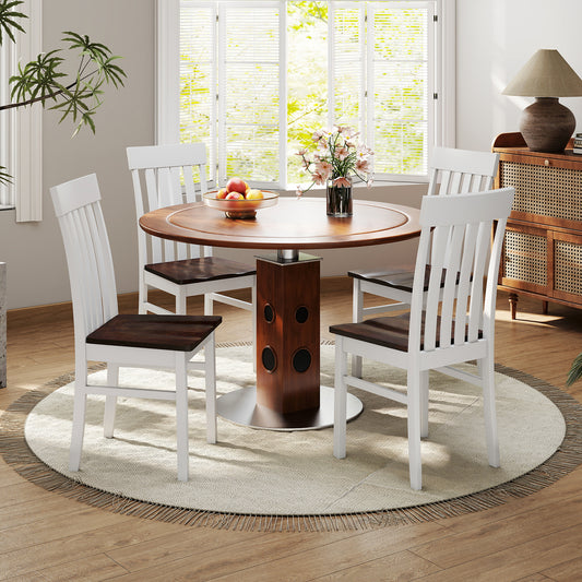 Dining Chairs Set of 2/4 with Hollowed Backrests and Rubber Wood Seats-Walnut-Set of 4