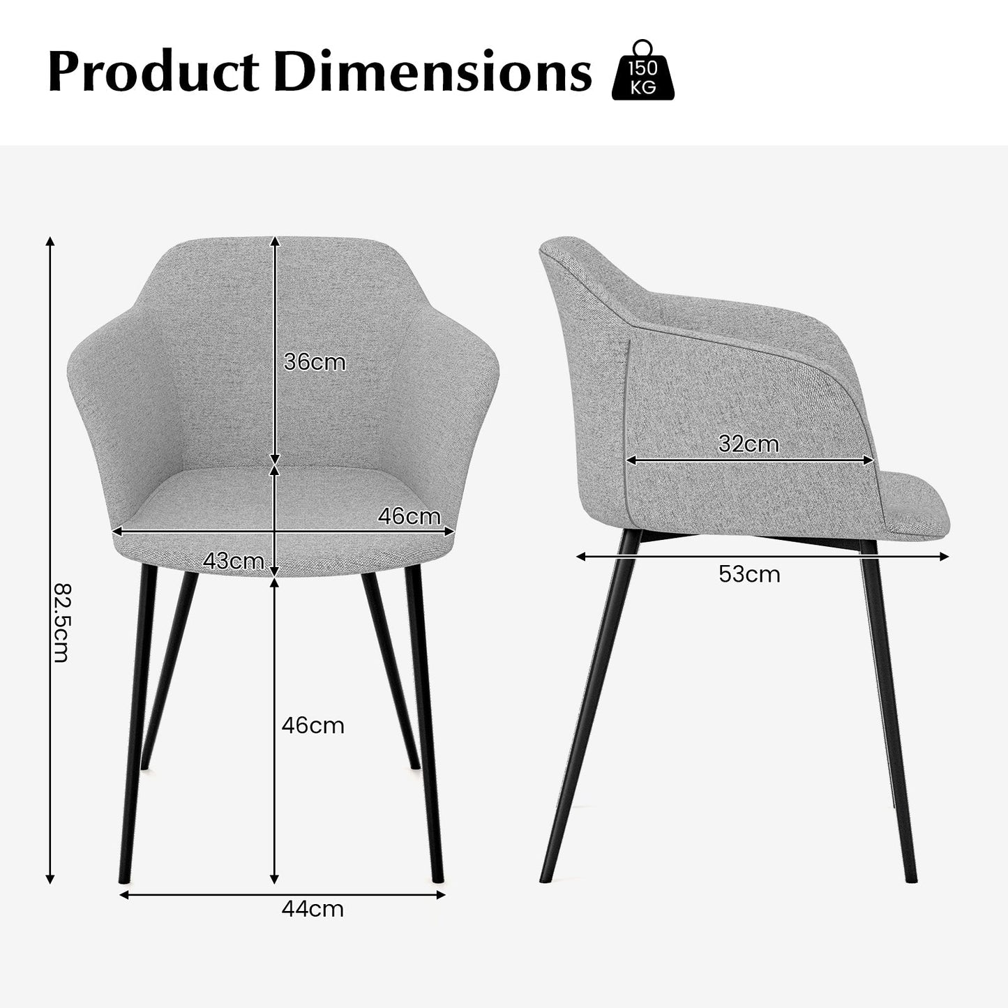Dining Chairs Set of 2 with Ergonomic Backrest Design and Wide Armrest-Off-White