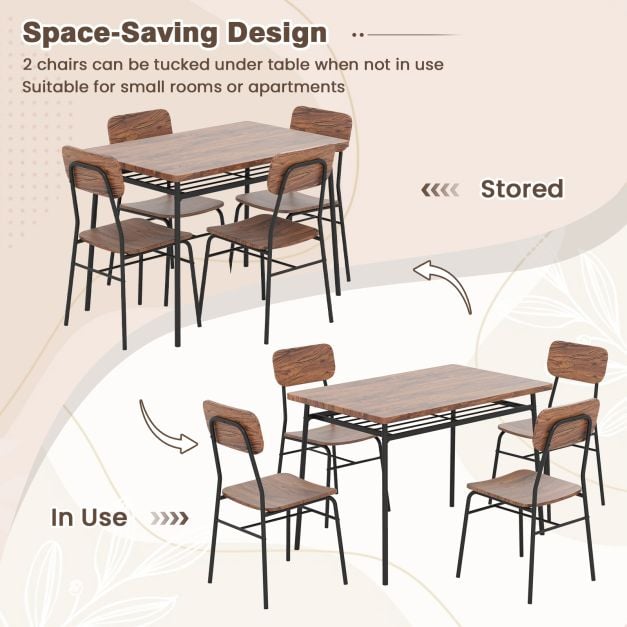Dining Table Set for 2/4 with Metal Frame and Storage Rack-Coffee-Size 2