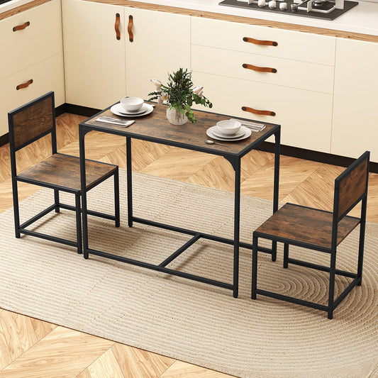 3 Piece Dining Table Set with Metal Frame and Low Back-Brown