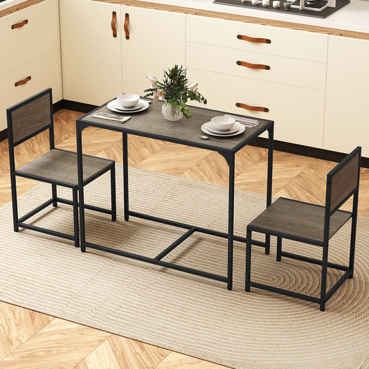 3 Piece Dining Table Set with Metal Frame and Low Back-Grey