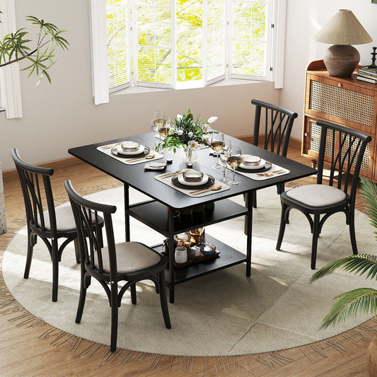 Dining Table for 4-6 Rectangular Dining Table with 2 Open Storage Shelves-Black