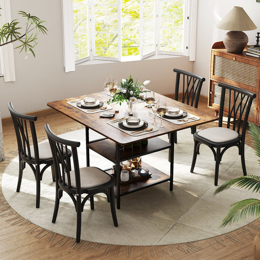 Dining Table for 4-6 Rectangular Dining Table with 2 Open Storage Shelves-Brown