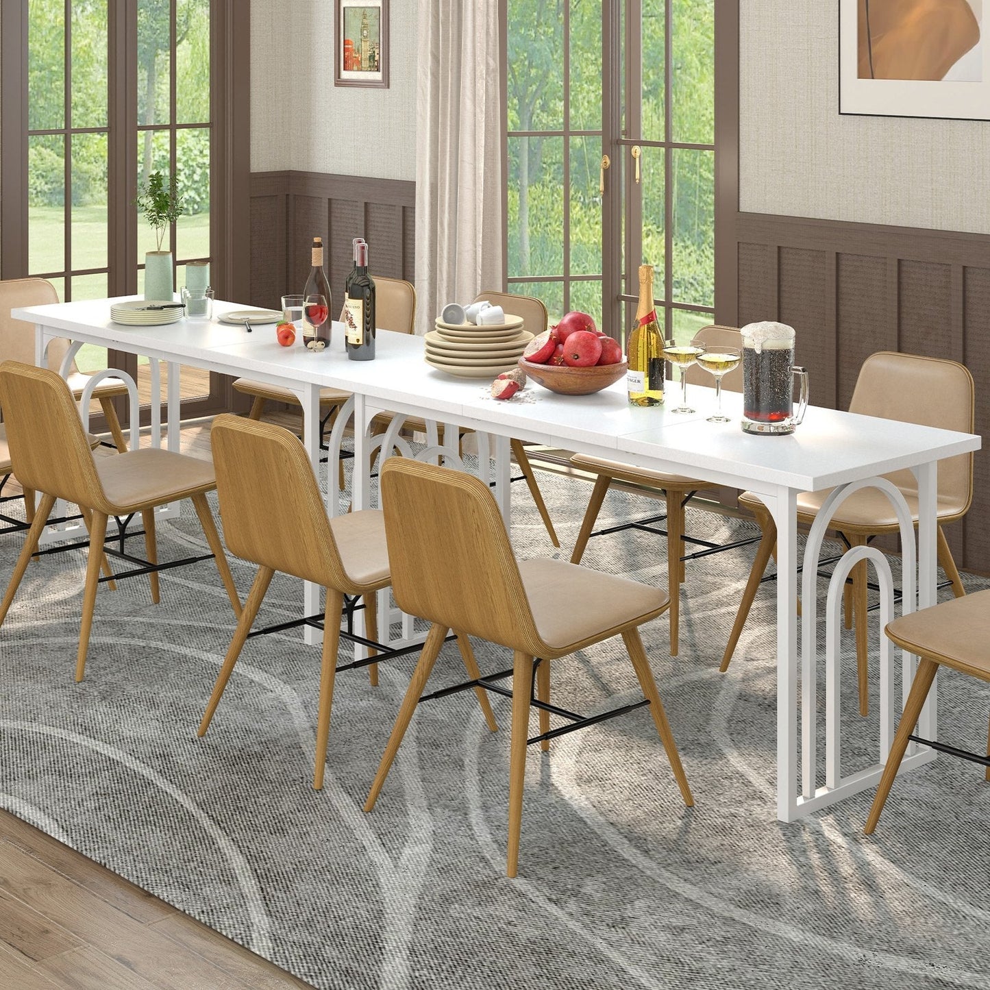 Dining Table with Heavy Duty Metal Legs for 6-8 People-White