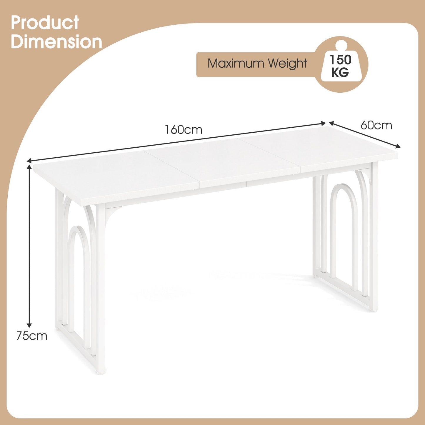 Dining Table with Heavy Duty Metal Legs for 6-8 People-White