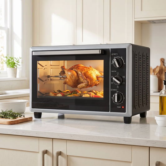 HOMCOM 46L Mini Oven with Convection with Rotisserie, 90-230°C Adjustable Temperature, 60 Minute Timer, 1800 W, Black