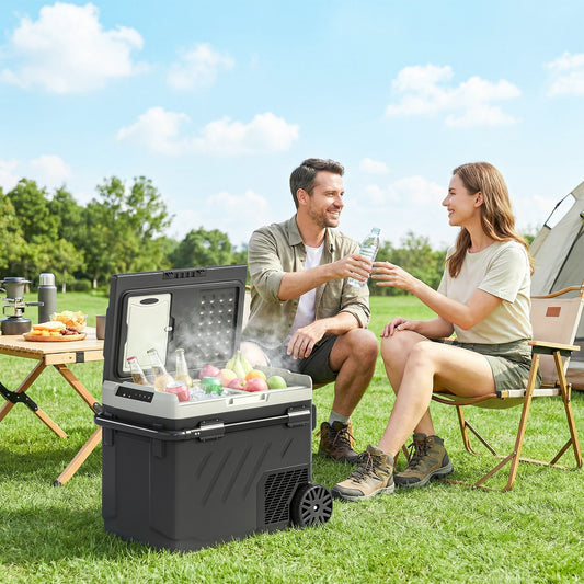 Outsunny 49L Compressor Car Fridge Freezer, Dual Zone Camping Refrigerator with App Control, Telescopic Handle, -20â-20â