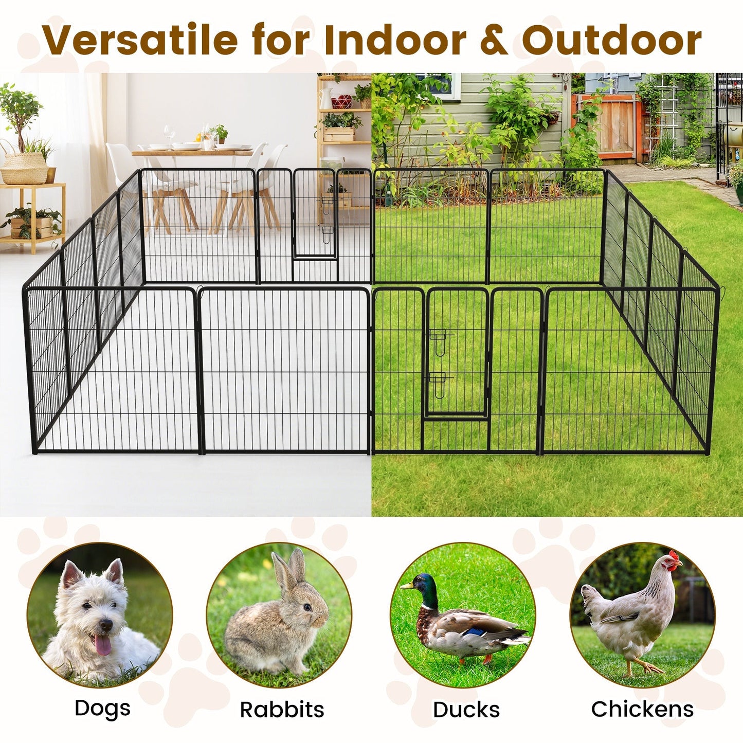 16 Panel 80cm Height Pen Fence with Lock and Large Door-Black