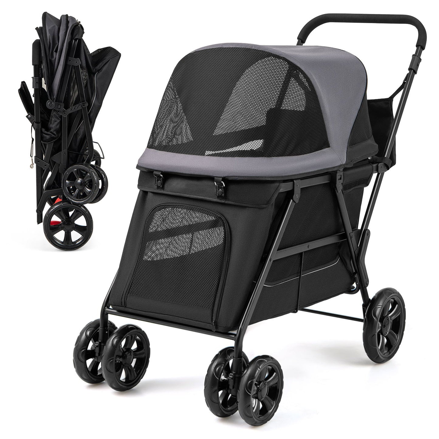 Dog Stroller Wagon with Dual Entry for Medium Small Senior Elderly Dogs-Black & Grey