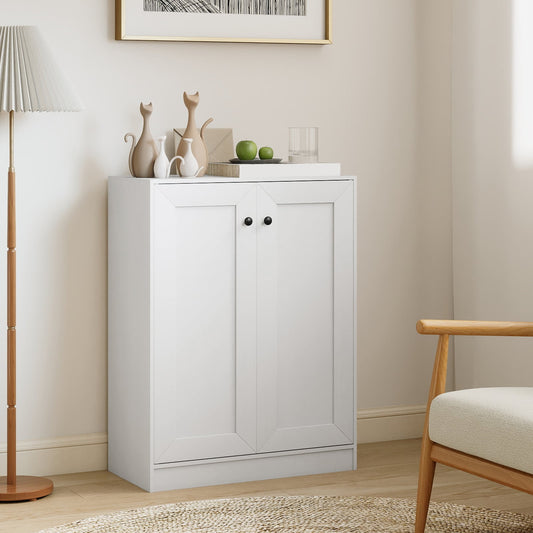 Double Door Storage Cabinet Wooden Sideboard Freestanding Kitchen Cupboard with Doors-White