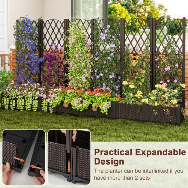 Flower box with trellis Planter for climbing plants Raised bed with trellis 80 x 40 x 122 cm Brown