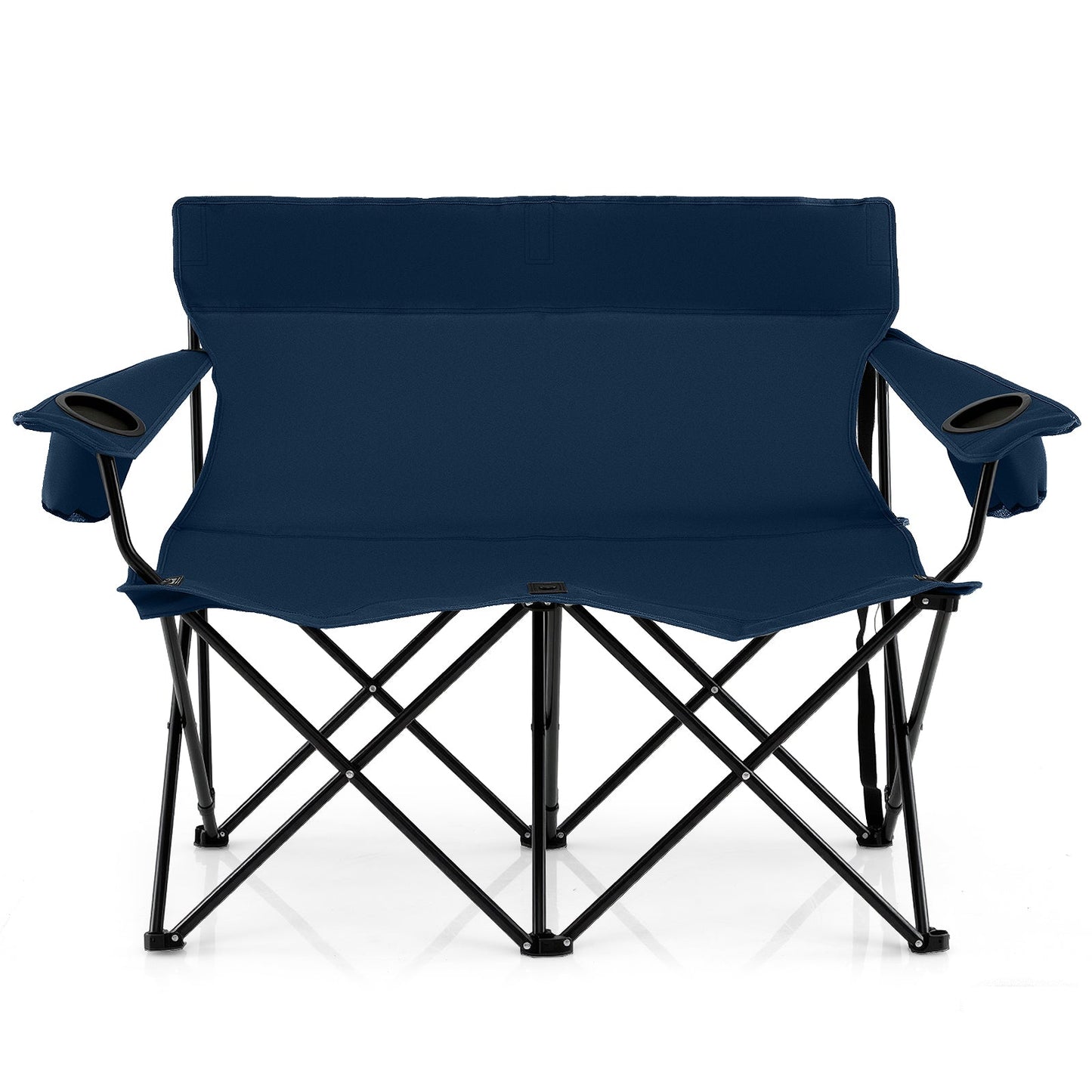 Double Camping Chair with Cup Holders and Carrying Bag-Blue