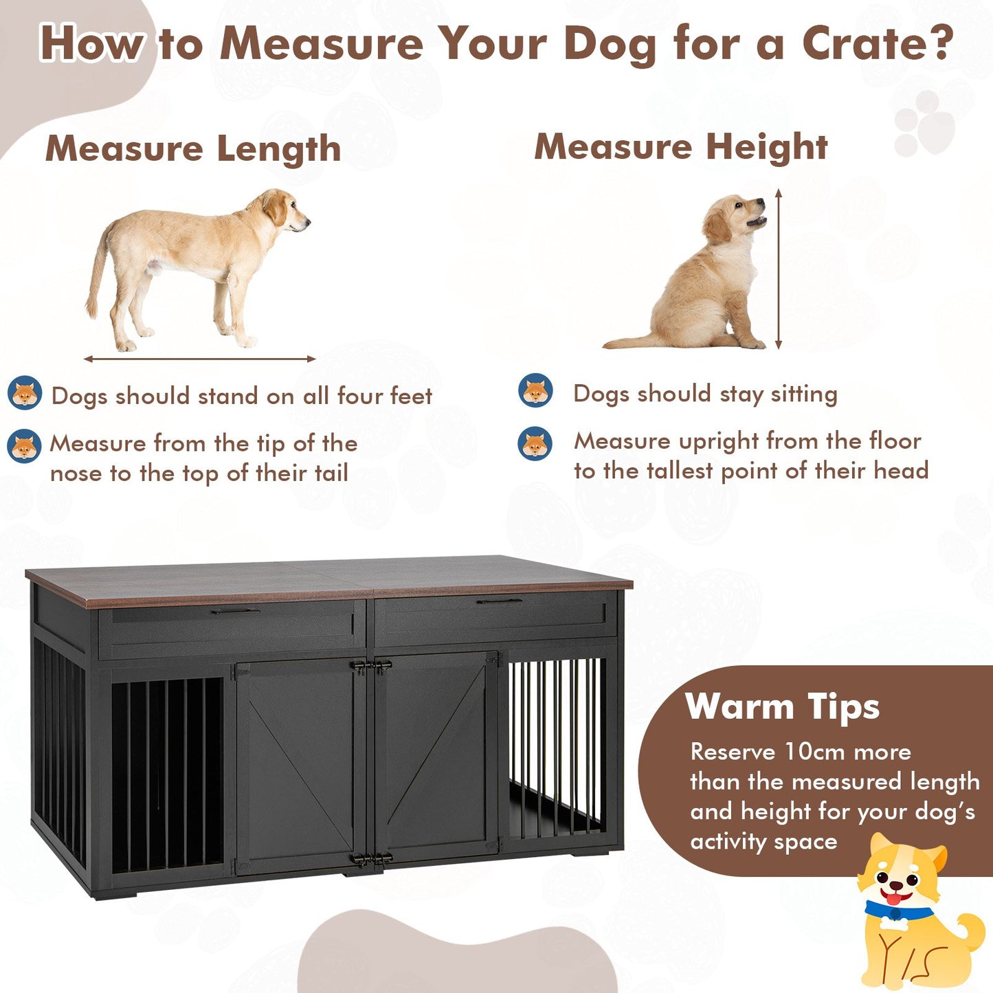 Double Dog Crate Furniture Breed Wood Dog Kennel with Room Divider-Black