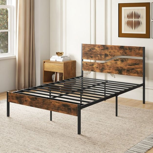 Twin/Full/Queen/King Metal Bed Frame with Wooden Headboard and Footboard-Full Size