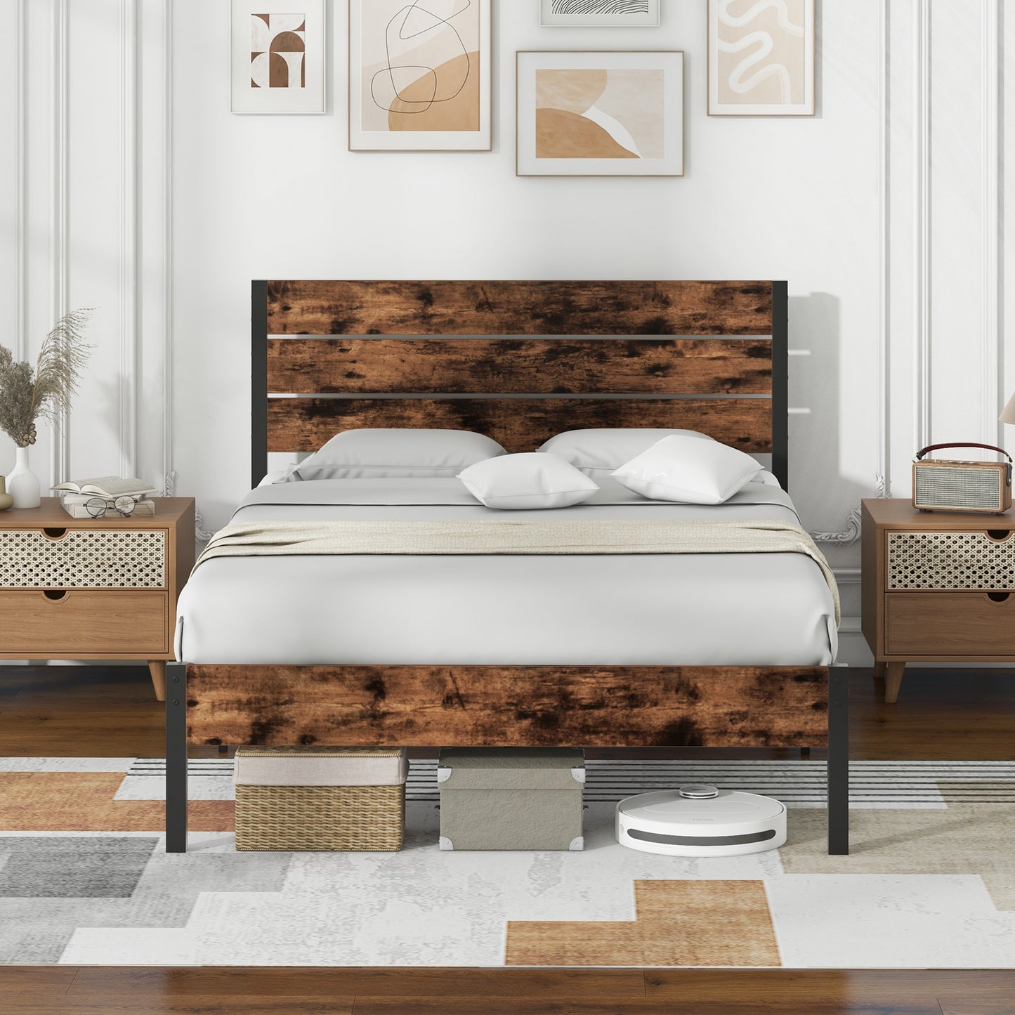 Single/Double Size Bed Frame with High Headboard-Double Size