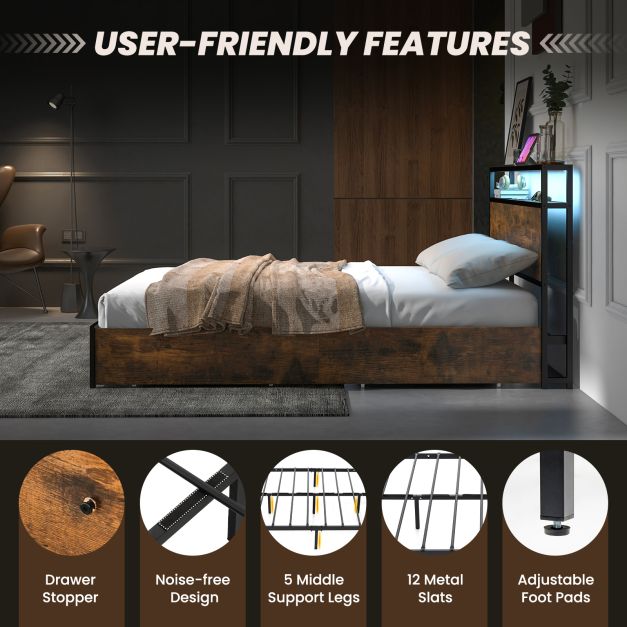 Double/King Size Bed Frame with LED Lights Headboard-Double Size