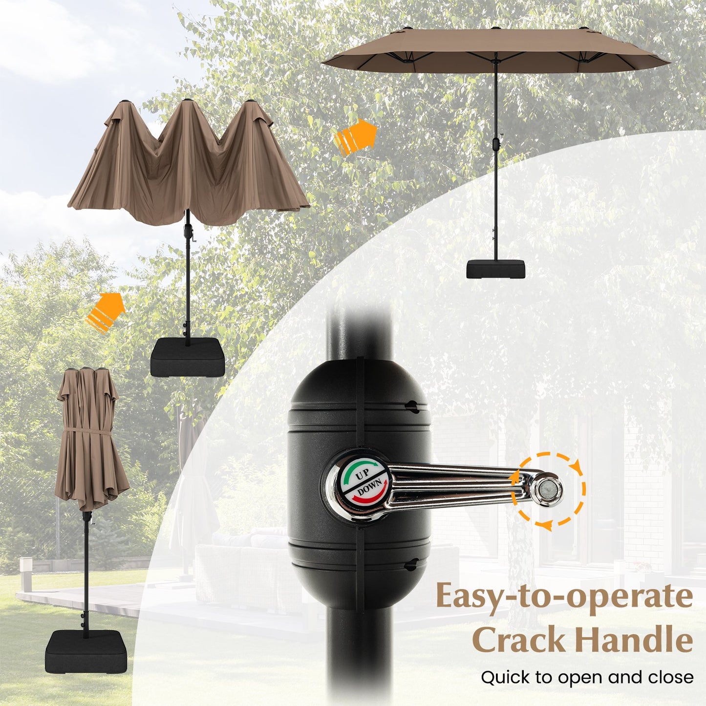 4m Double-sided Patio Umbrella with Crank Handle for Garden Pool Backyard-Tan