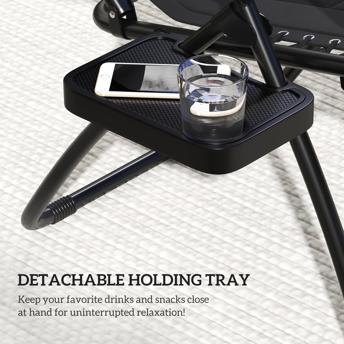 Outsunny Zero Gravity Lounger Chair, składany rozkładany fotel ogrodowy z osłoną przeciwsłoneczną, wyściełane siedzisko, uchwyt na kubek, miękka poduszka i zagłówek do użytku przy basenie, kempingowy, czarny