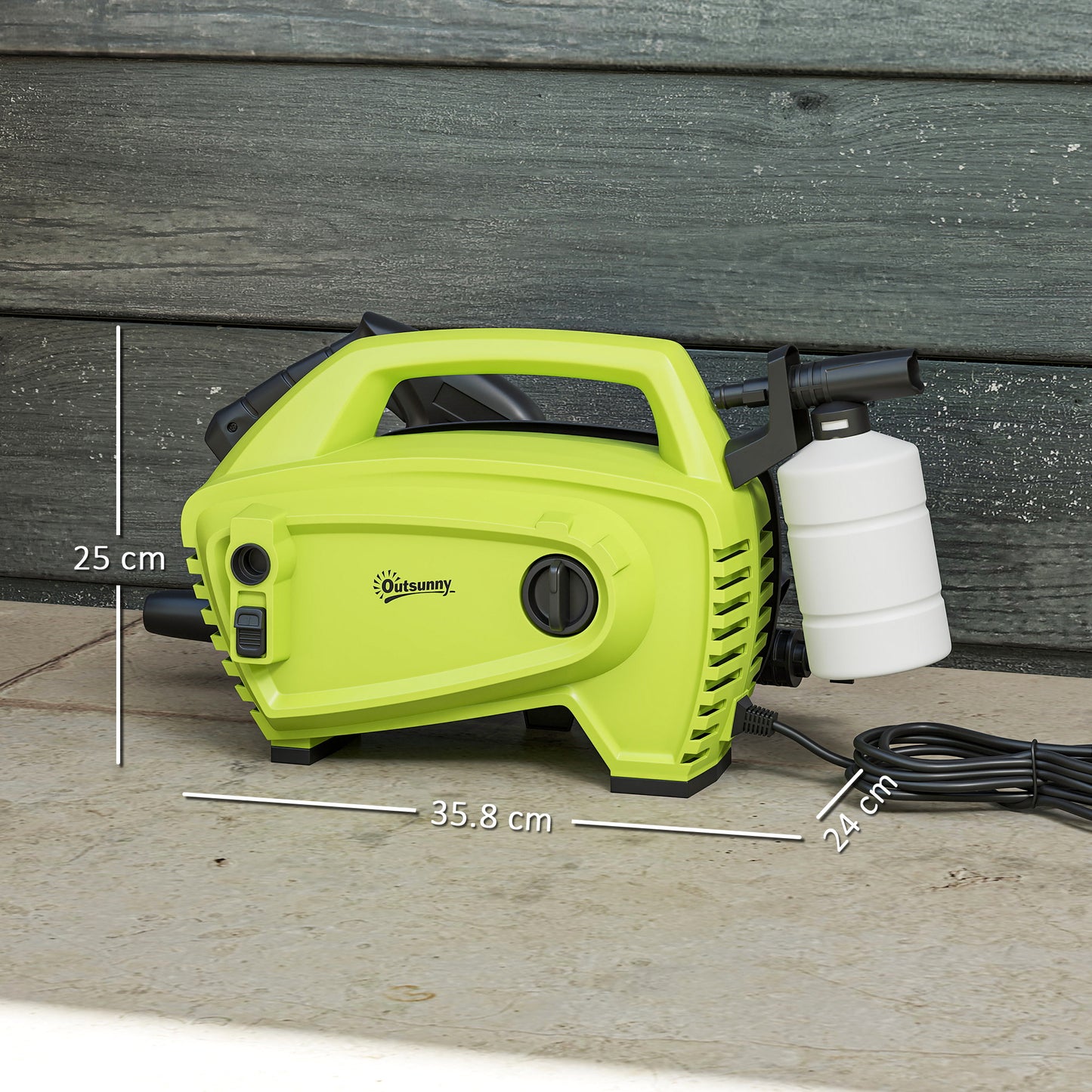 Outsunny 1600W High Pressure Washer, 130 Bar Pressure, 390 L/h Flow, Portable Power Washer Jet Wash Cleaner with Adjustable Nozzle, 6M Hose, Handle for Home Patio Car Driveway, Green