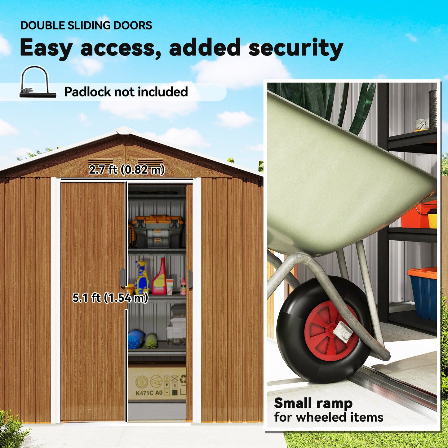Outsunny 6.5 x 3.5ft Metal Garden Storage Shed - Brown Wood Effect