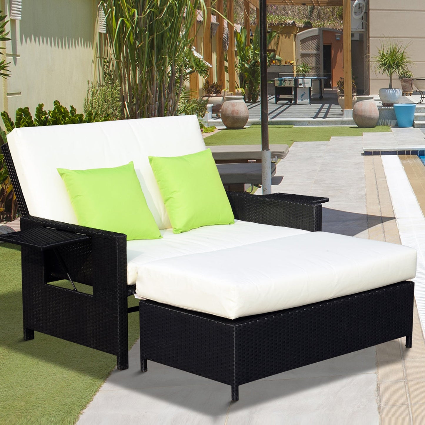 Outsunny Rattan 2-osobowa sofa leżanka łóżko-czarna