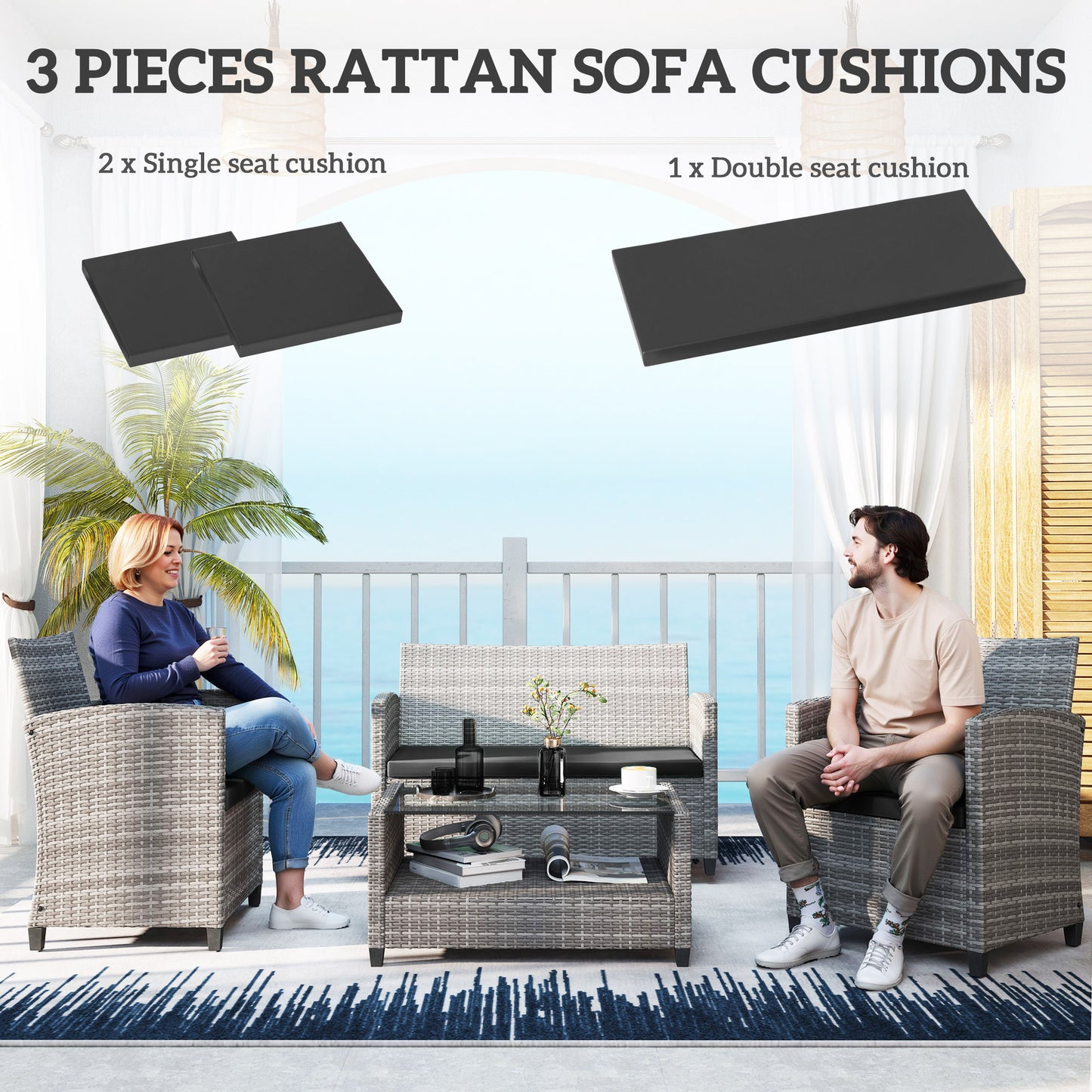 Poduszki na meble ogrodowe Outsunny Outdoor Seat Pads do mebli rattanowych, 3 szt., czarne