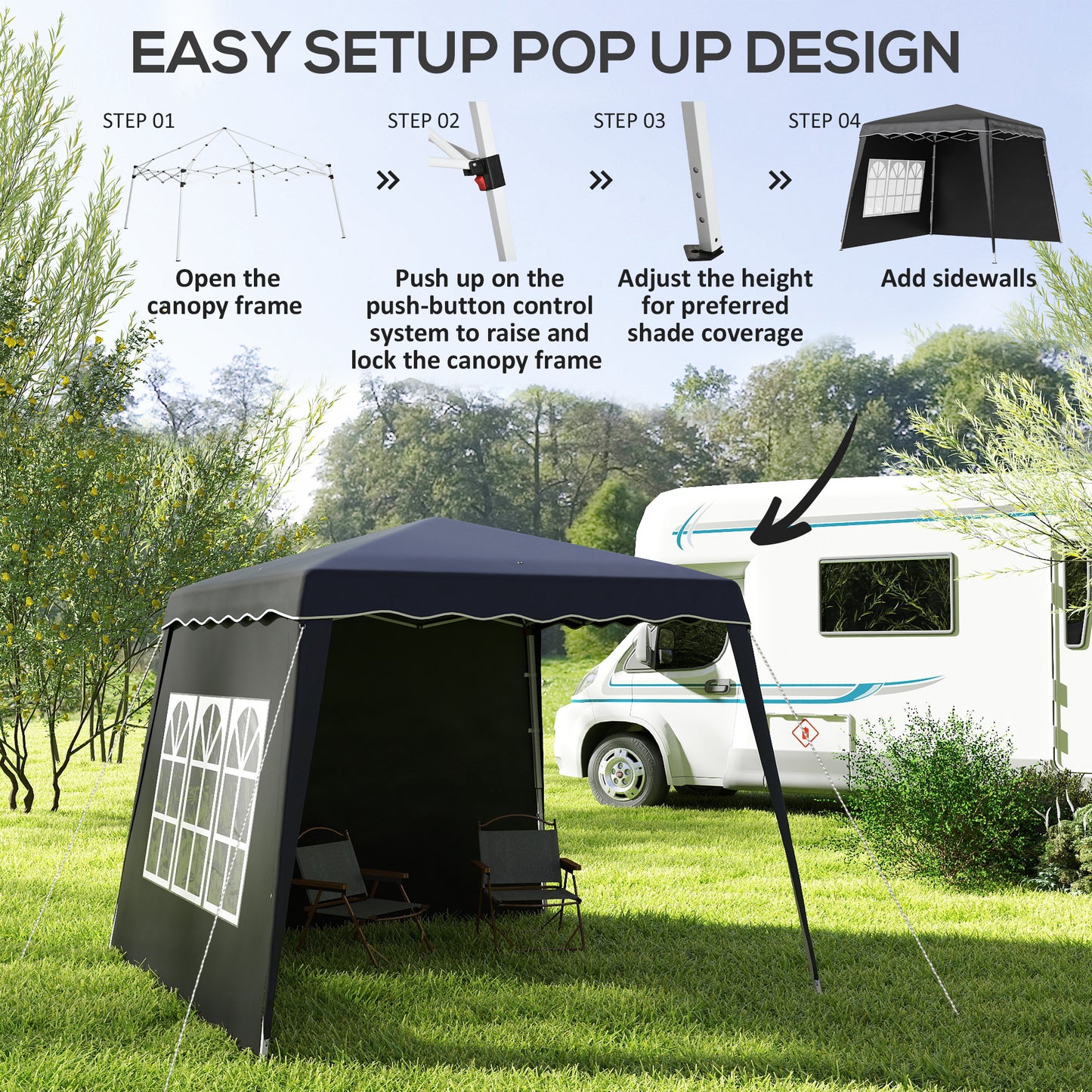 Outsunny 2,4 x 2,4 m Dwuścienna altana typu pop-up - czarna