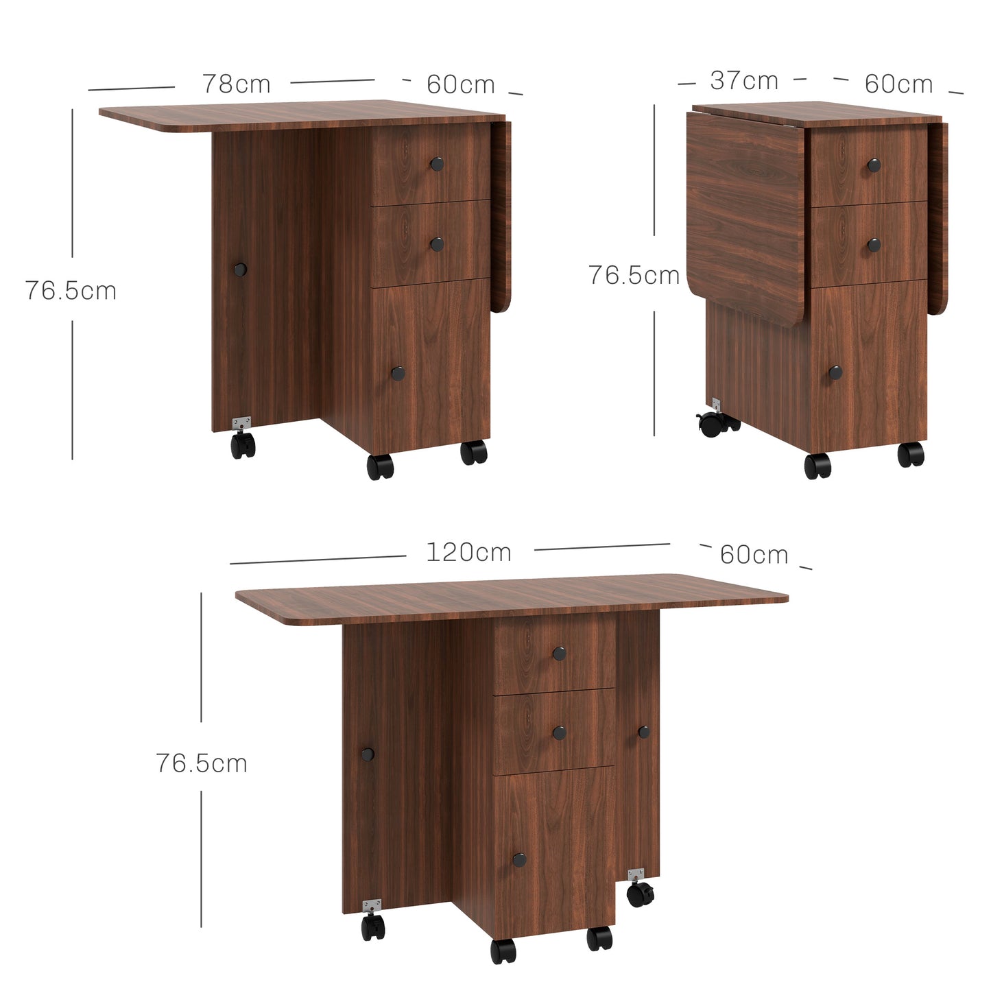 HOMCOM Multi-Storage Six-Person Drop Leaf Dining Table - Distressed Brown