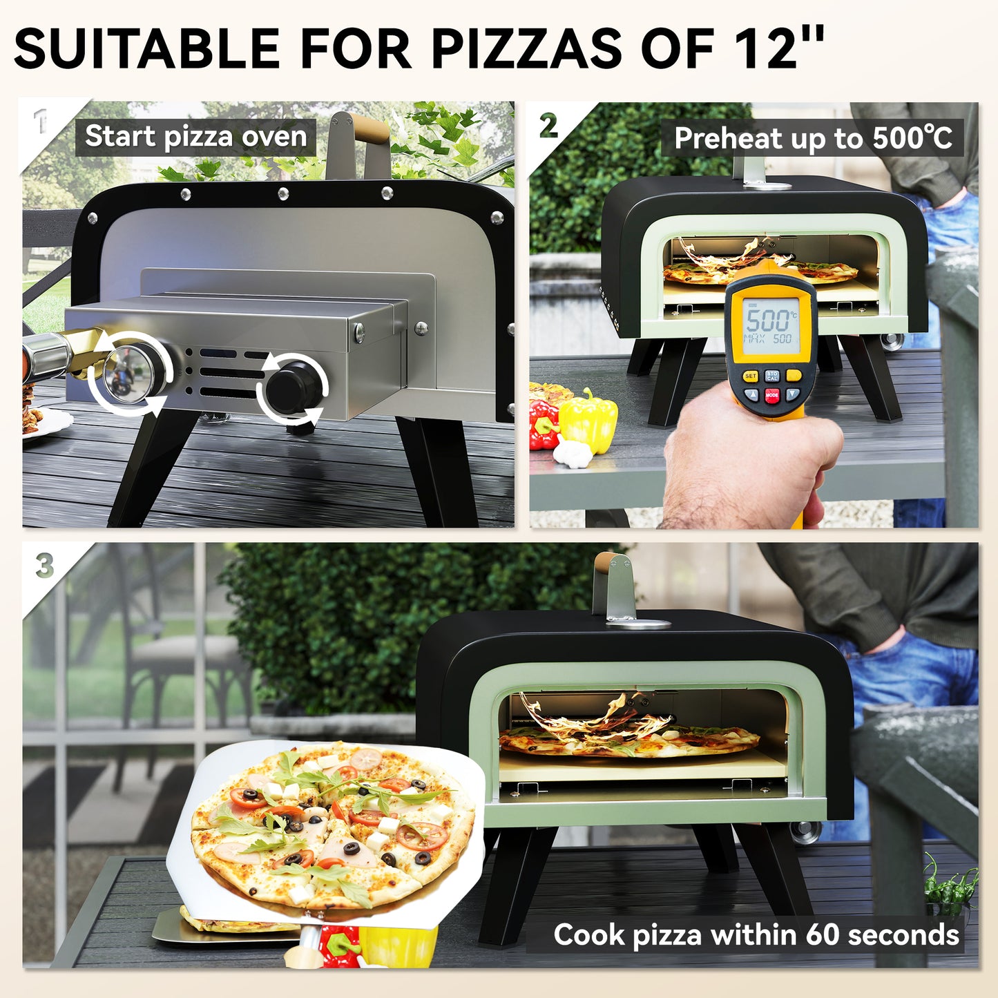 Outsunny Gas Powered 12" Piec do pizzy - Czarny