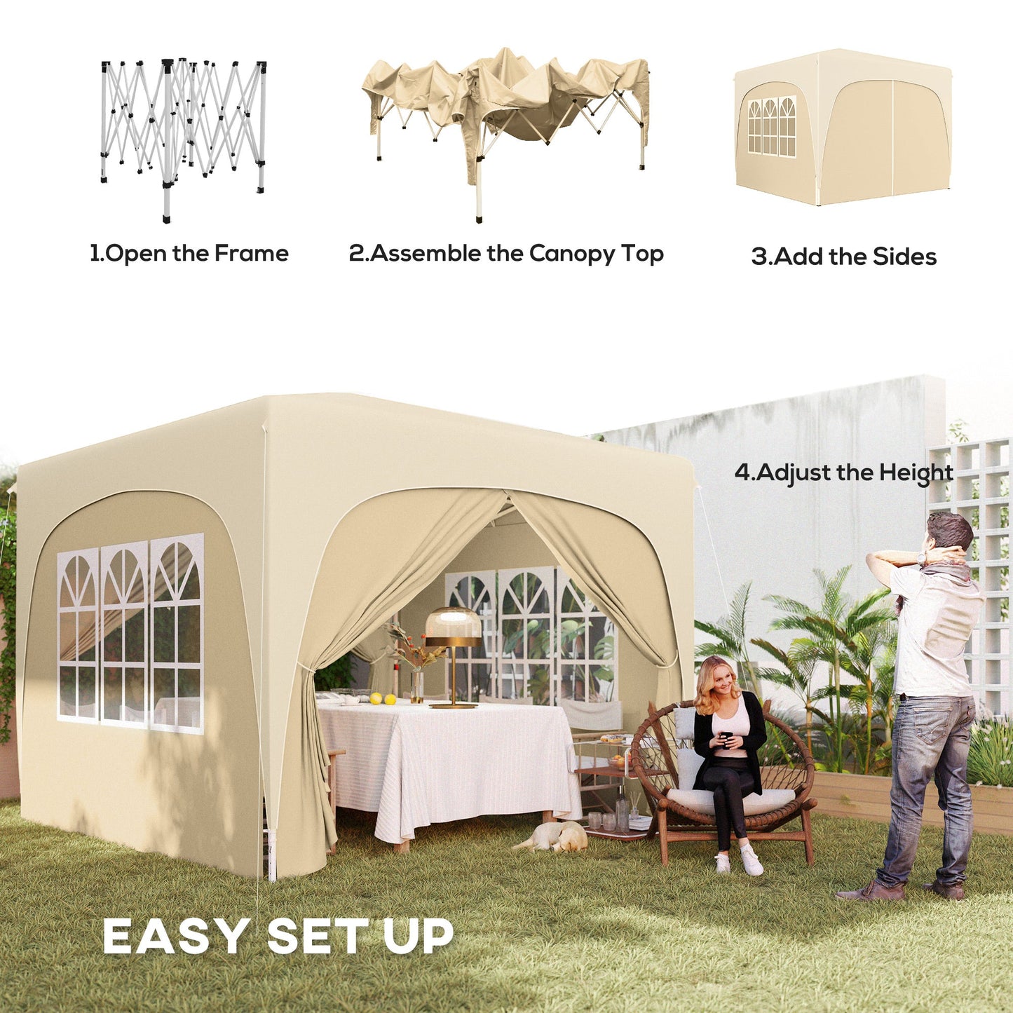Outsunny 3 x 3m Pop-Up Gazebo Shelter, z akcesoriami - Piaskowy