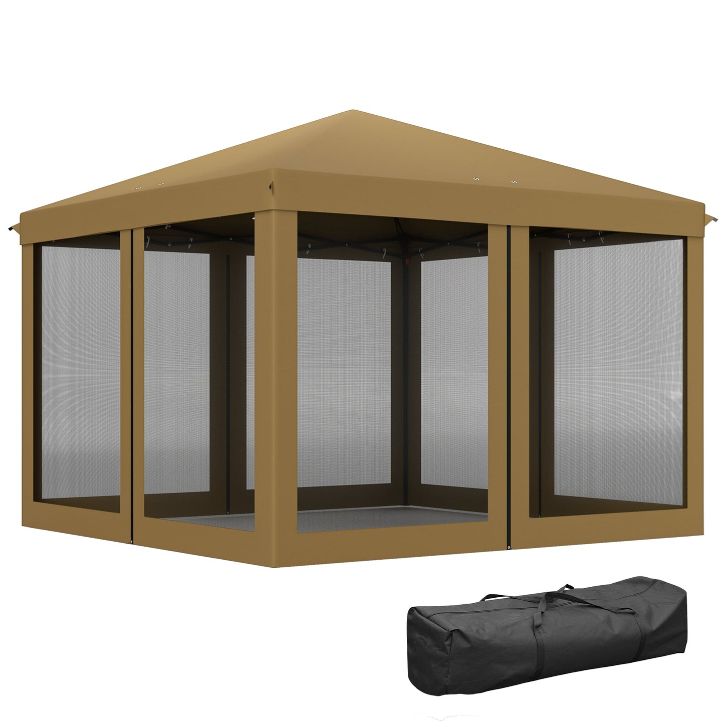 Outsunny 3 x 3Â m Pop Up Gazebo, 420D Garden Tent Canopy with Removable Mesh Sidewall Netting, Carry Bag for Garden Patio Outdoor, Khaki