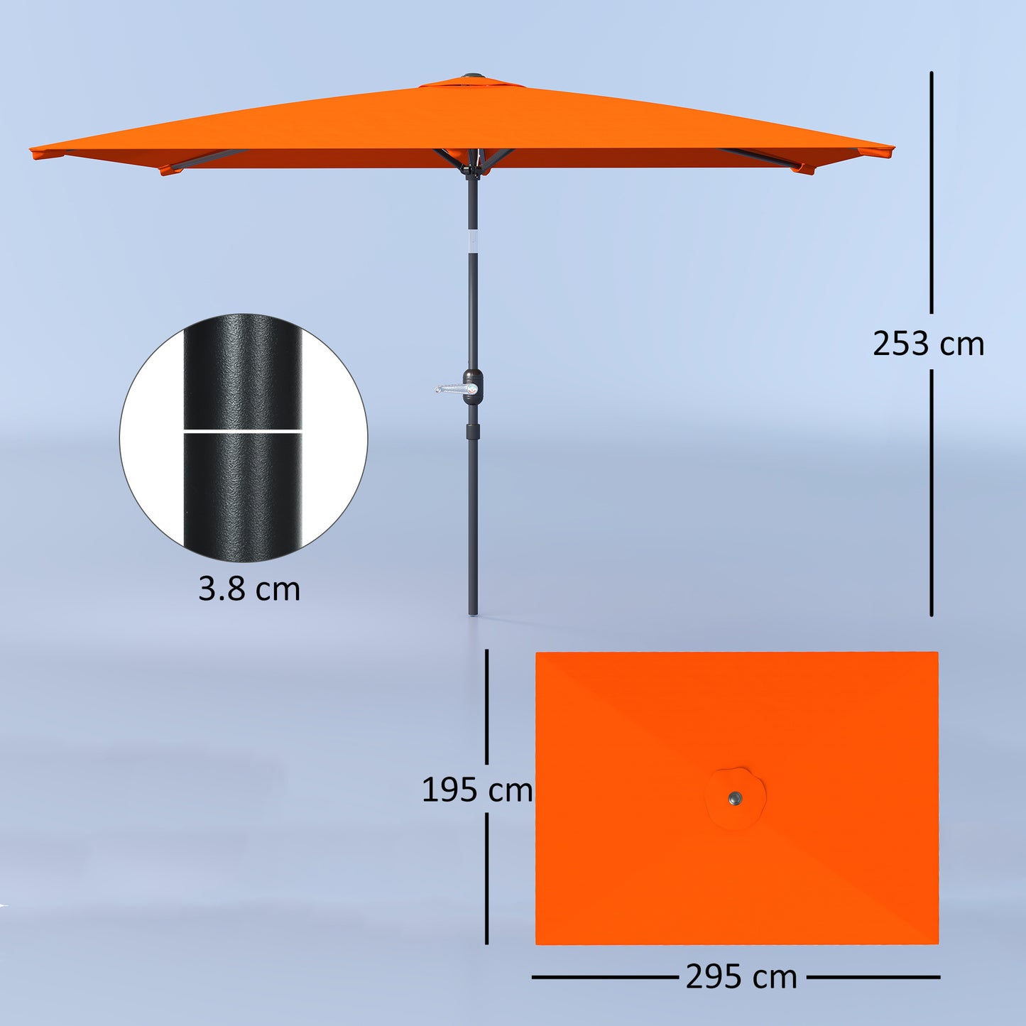 Outsunny 3x2m Patio Parasol ogrodowy Baldachim z aluminiową korbą odchylaną Prostokątny osłona przeciwsłoneczna Stal, pomarańczowy