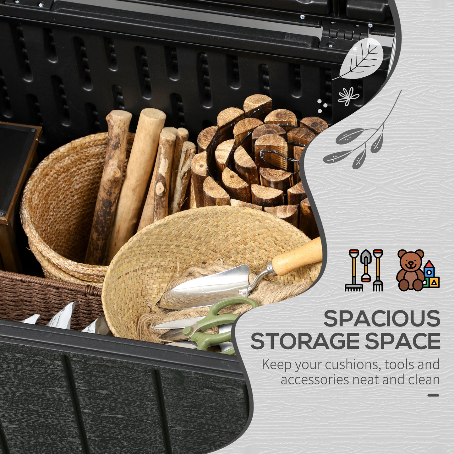 Outsunny 336 litrów Extra Large Outdoor Garden Storage Box, wodoodporny, wytrzymały, plastikowy pojemnik z podwójnymi ściankami, organizer na meble ogrodowe, skrzynia na poduszki na taras z kółkami i uchwytami, czarny